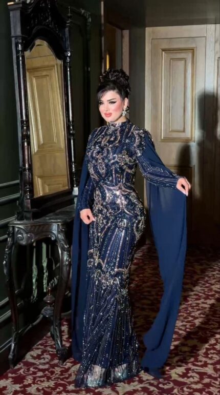 Zena Fashion Özel Tasarım Payet Kumaş Balık Abiye  Lacivert