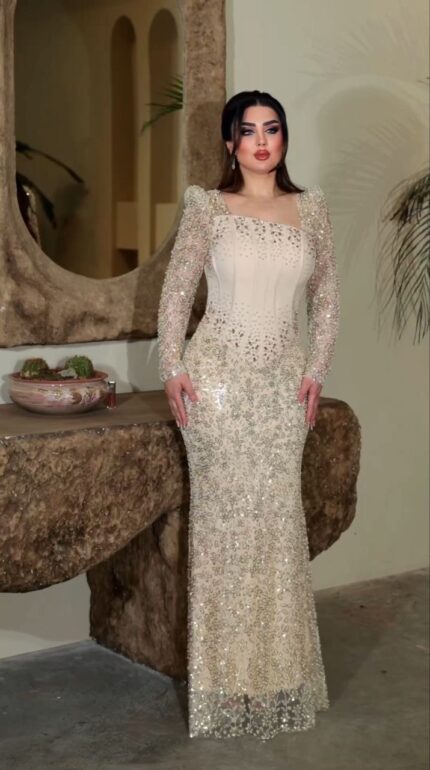 Zena Fashion Korsaj Detaylı Payetli Prenses Yaka Taş İşlemeli Abiye Gold